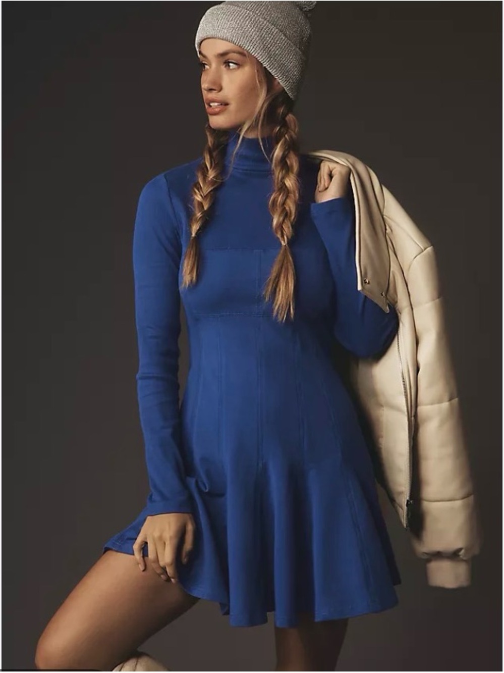 Daily Practice Flouncy Long-Sleeve Turtleneck Fit & Flare Mini Skater Dress M